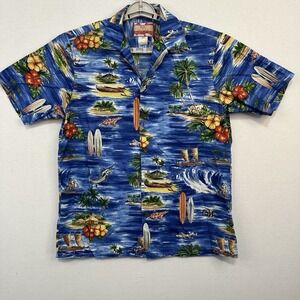 RJC Hawaiian Shirt Men's Medium Short Sleeve Sea Turtle Island Made In USA Aloha